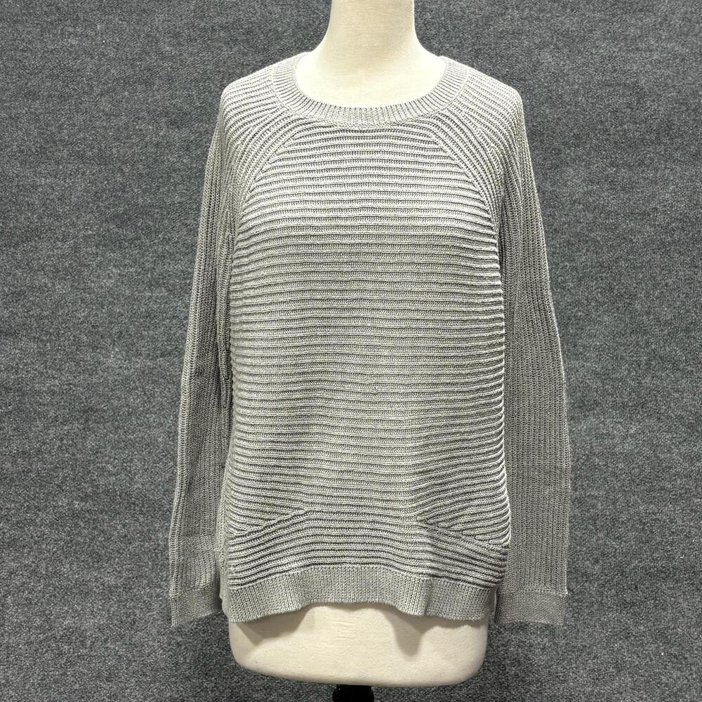 Vince Sweater Womens Small Gray 100% Cotton Raglan Crewneck Chunky Knit Top